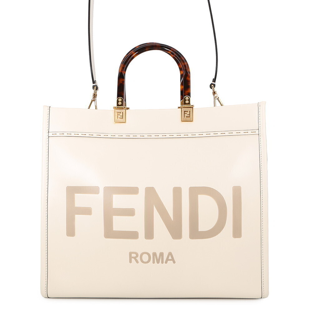 Fendi Sunshine Bag Shoulder Tote Leather Black